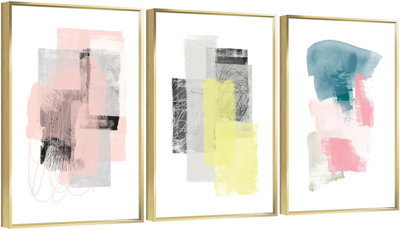 3 Set Framed Canvas Wall Art Oil Paintings - Blocks Paintings